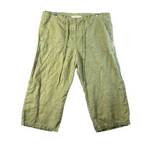 2005 y2k Tommy Hilfiger linen blend wide leg cargo crop pants size 12 roll up